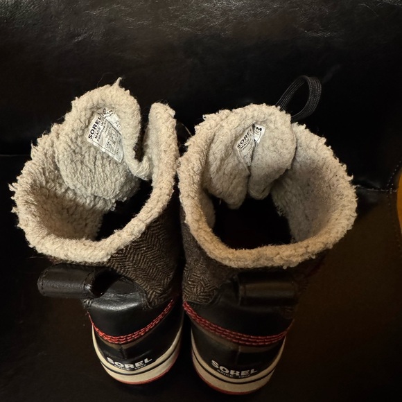 Sorel Tivoli Duck Boots Herringbone Waterproof Winter Black Red Womens Size 7.5 - Picture 4 of 6